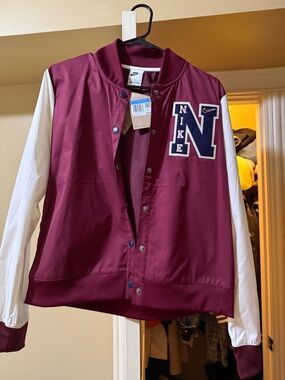 Nike Maroon & White Letterman Jacket